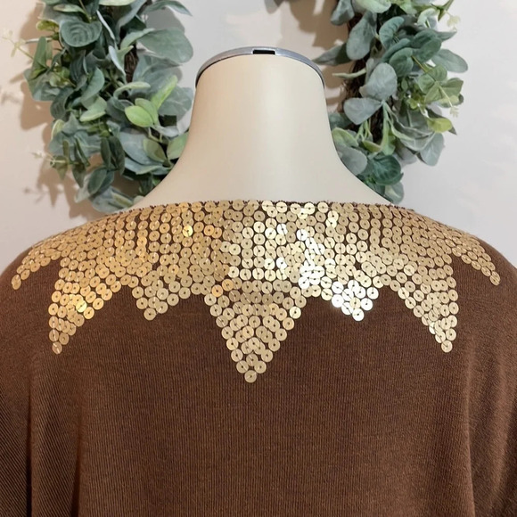 NWT Tasha Polizzi Brown Zip Front Cardigan Gold Sequin Stone Bead Detail… - Picture 7 of 16